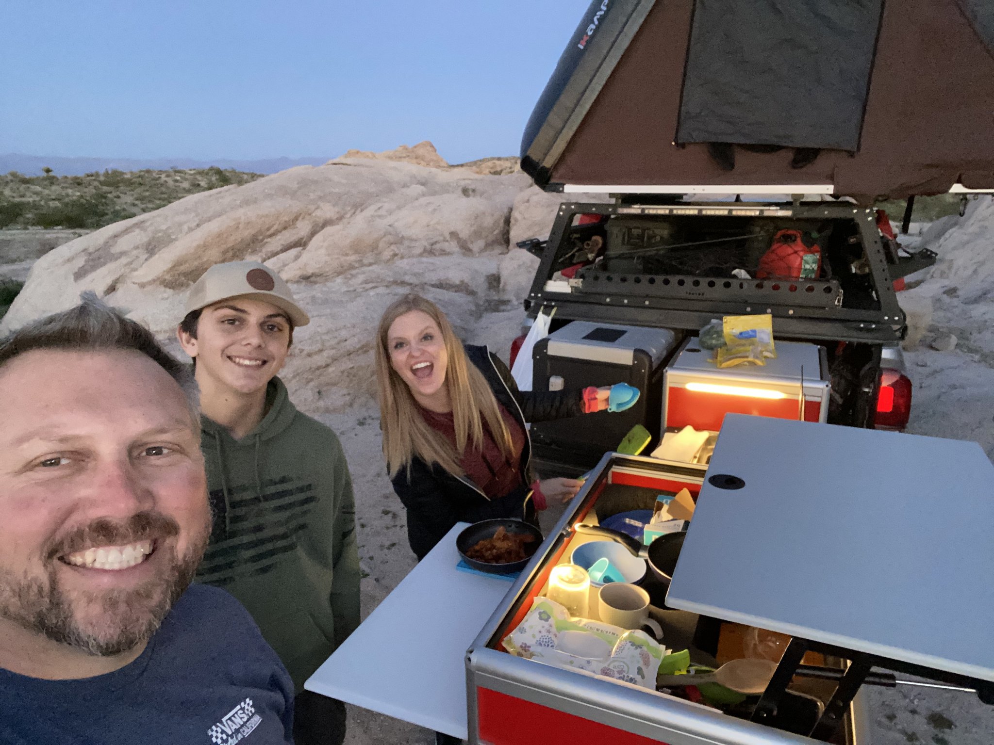 Dave Addington with his family while camping in the desert.